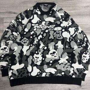 Plague Blvd Black & White Camo Pullover Logo Spell Out Sweater Size 3XL